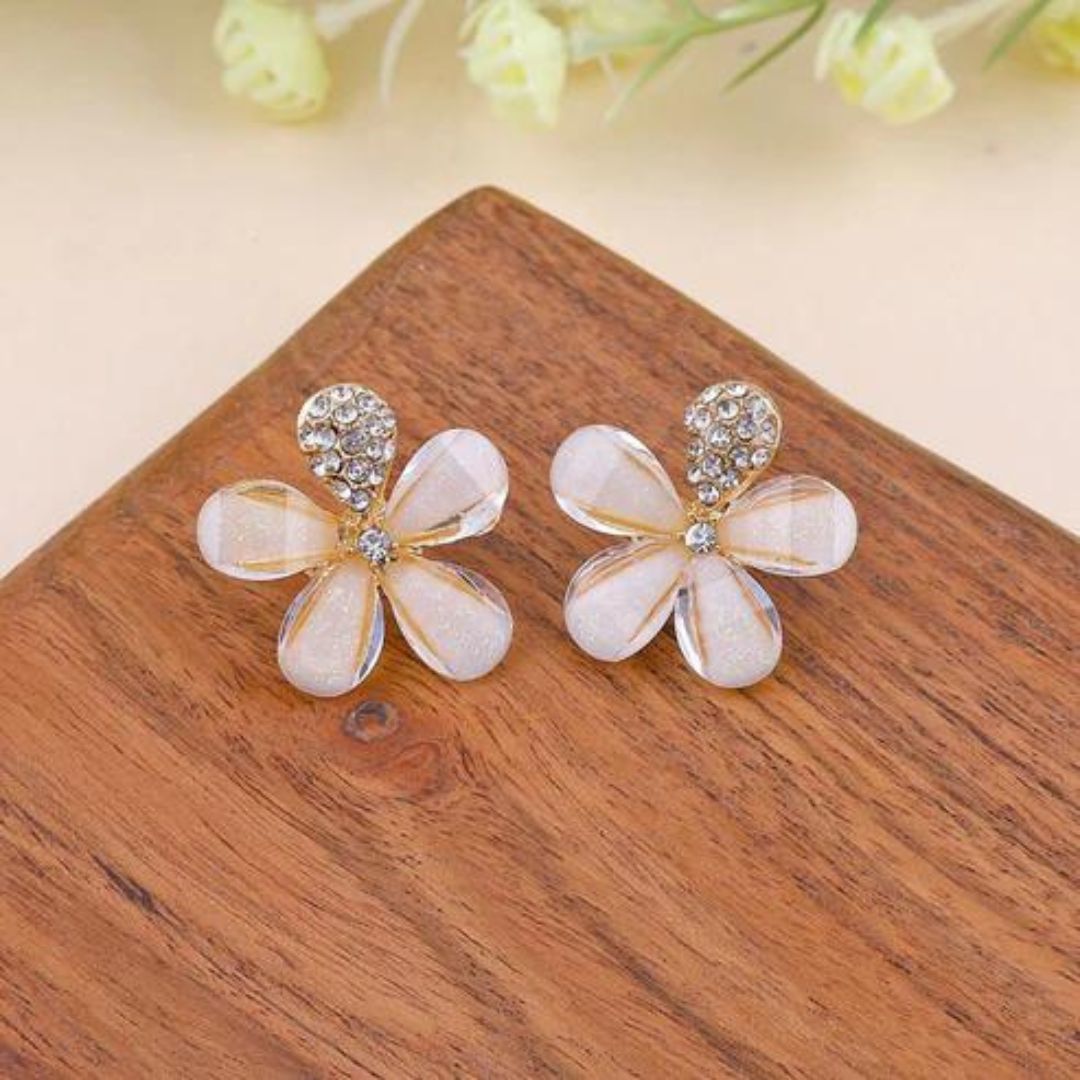 Baby Pink Floral Rhinestone Stud Statement Earrings