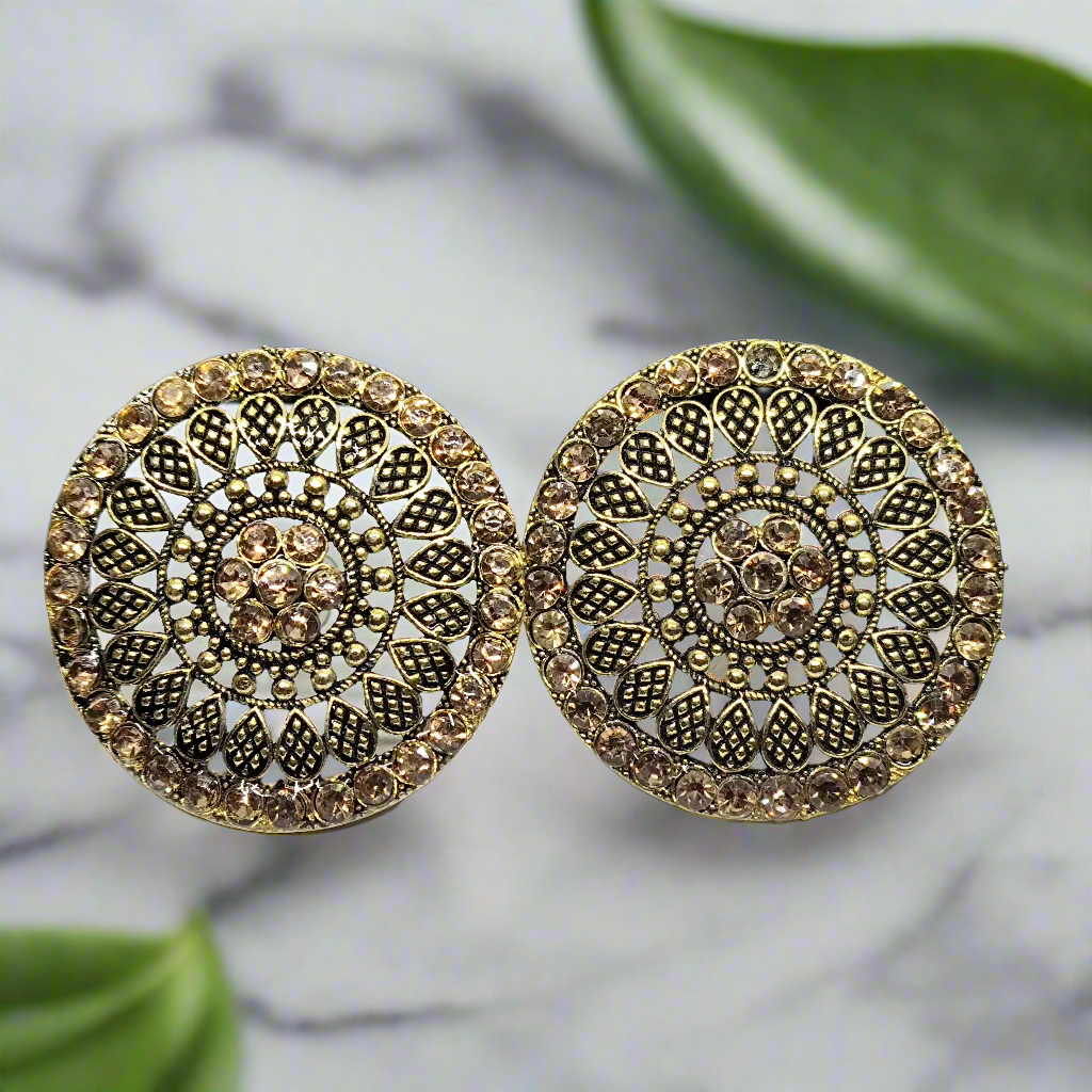 Antique Mandala Zirconia Studs Earrings