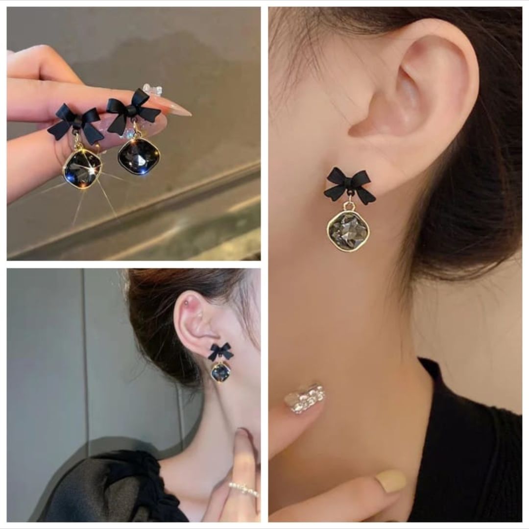 Black Bow Drop Earrings