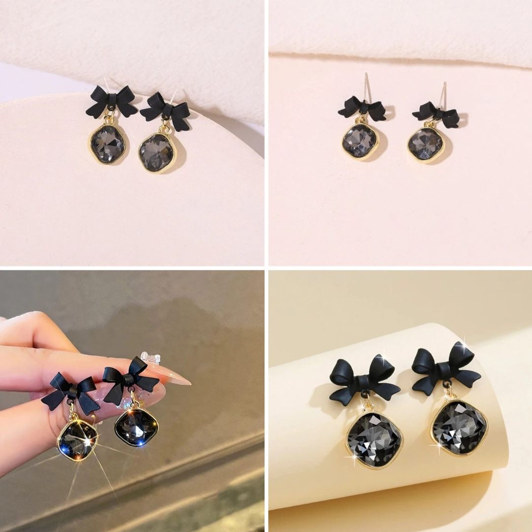 Black Bow Drop Earrings