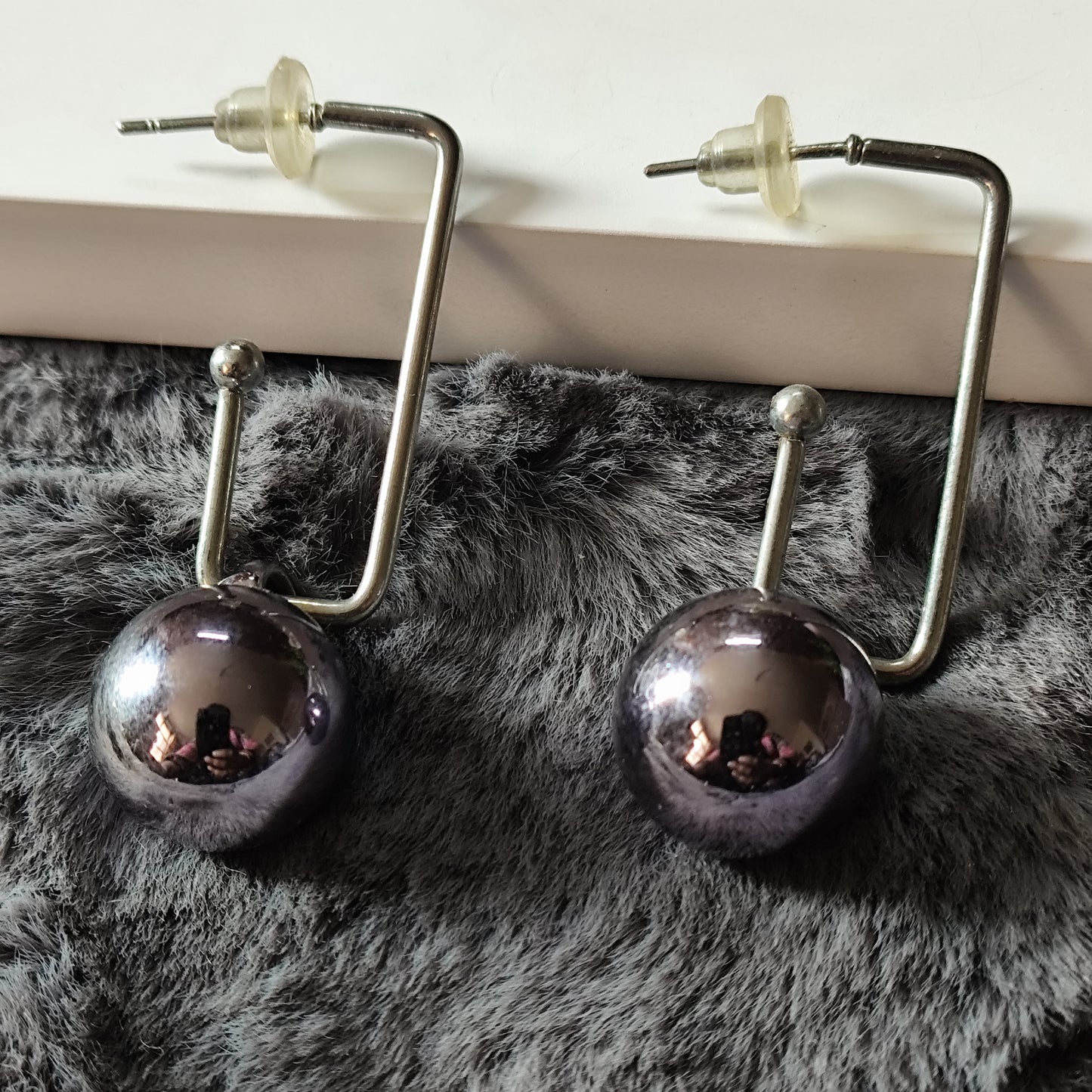 Black Chrome Sphere Drop Earrings