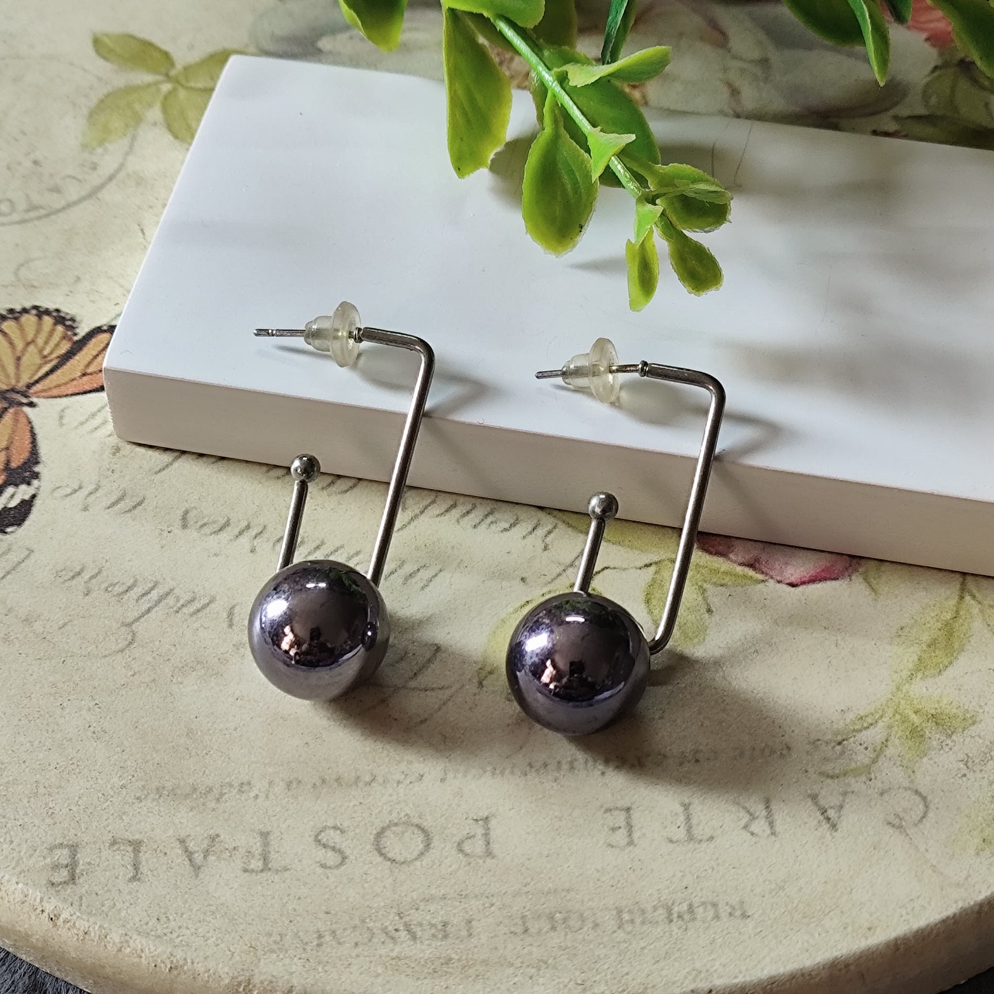 Black Chrome Sphere Drop Earrings