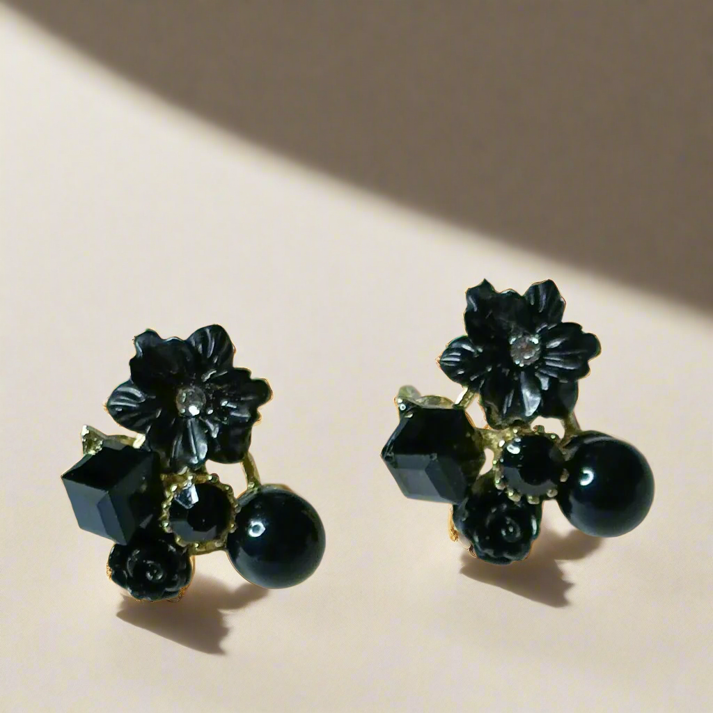 Black Flower Collage Statement Korean Earrings for women and girls