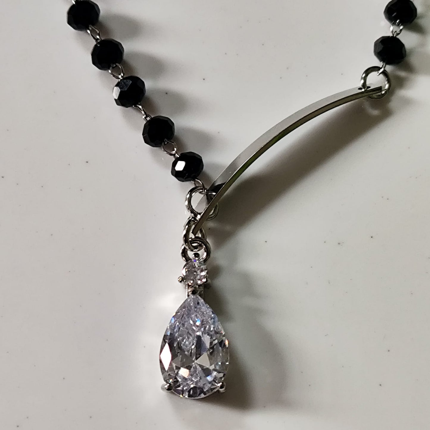 Black Beads Teardrop Crystal Anklet