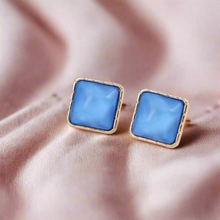 Blue Square Stud Statement Korean Fashion Earrings