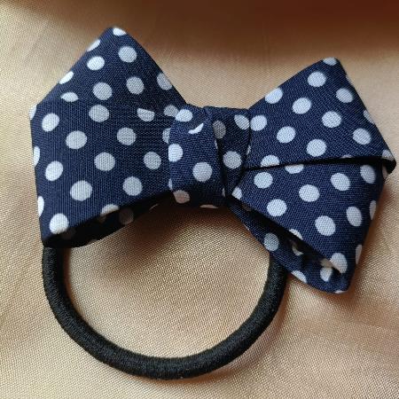 Bow Magic Polka Dot-Navy Blue Korean Hair Rubber