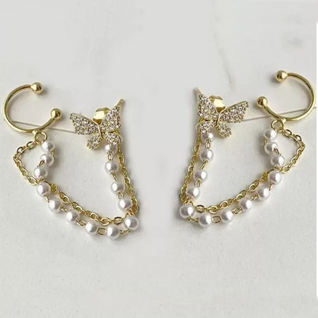 Butterfly Pearl Ear cuff Tassel Korean Fashion Earrings
