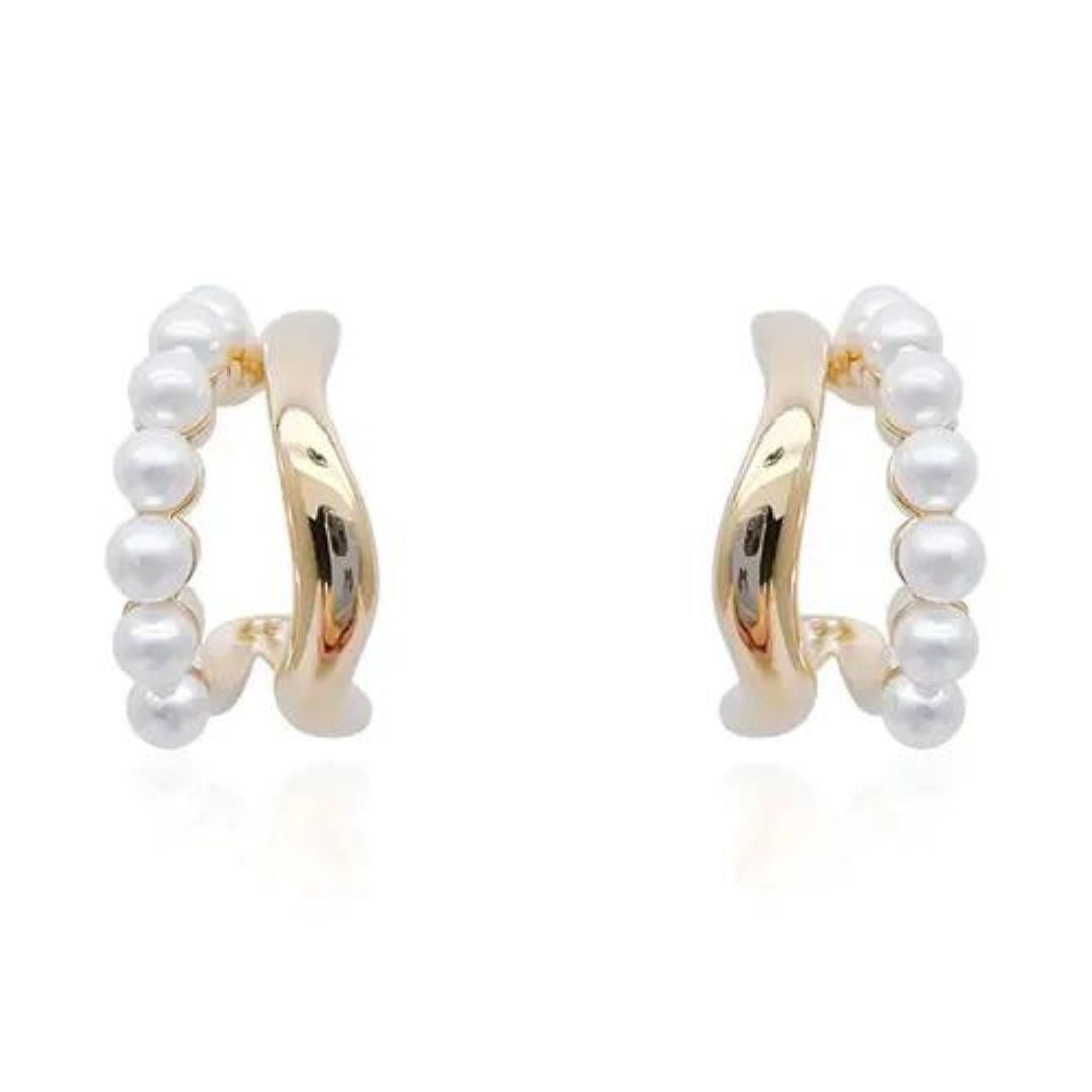 C Shaped Pearl Gold Hoop Korean Fashion Earrings