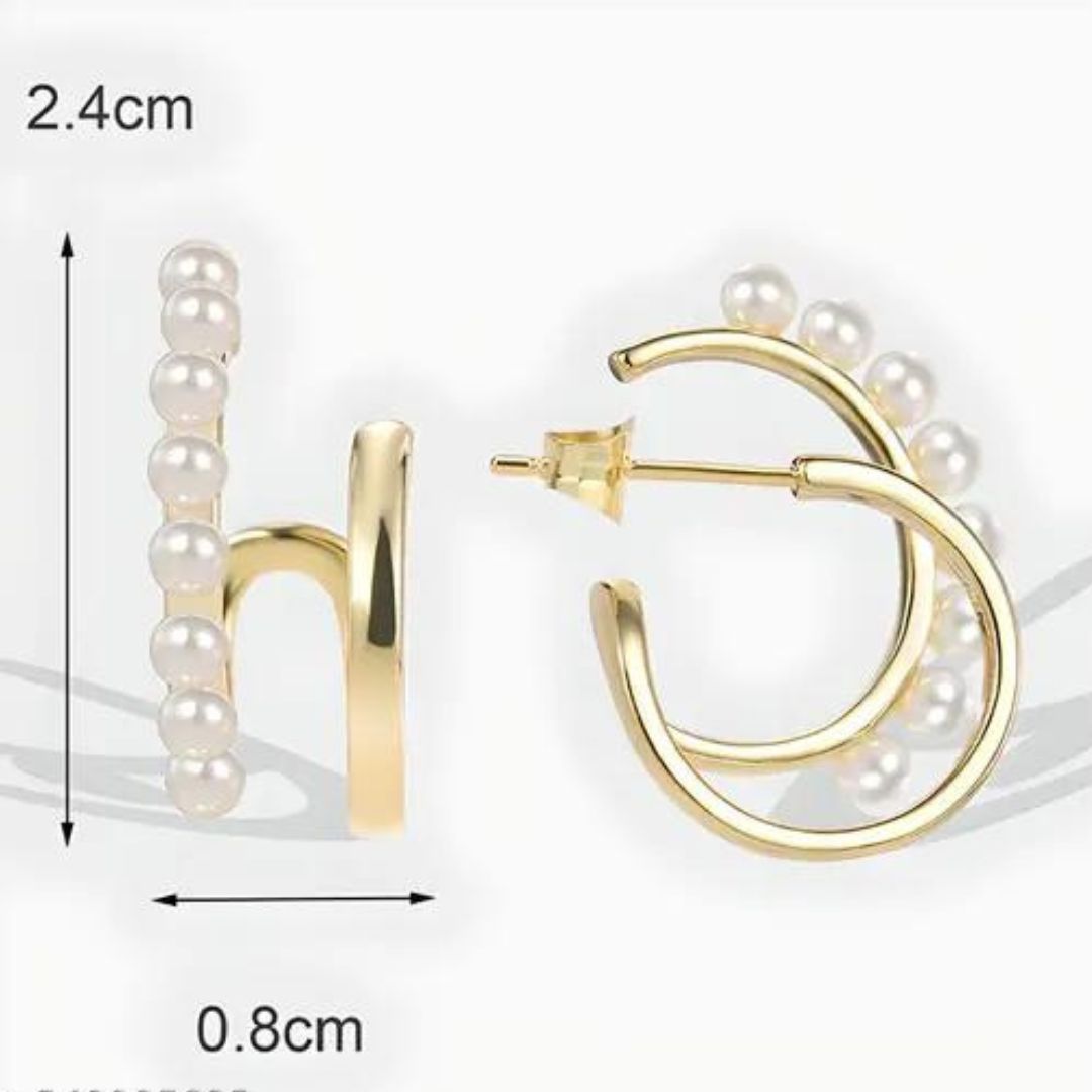C Shaped Pearl Gold Hoop Korean Fashion Earrings