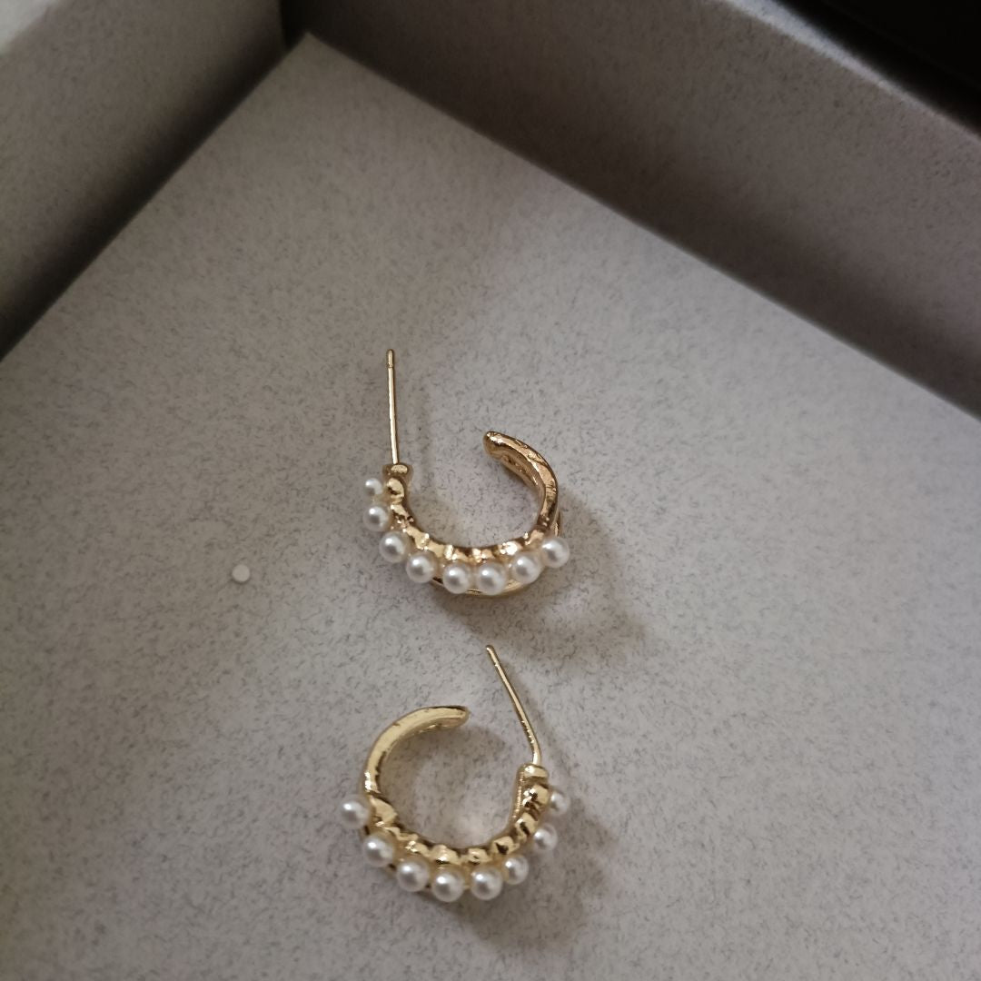 C Shaped Pearl Gold Hoop Korean Fashion Earrings