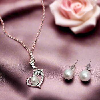 Silver Pearl Heart Jewellery Set