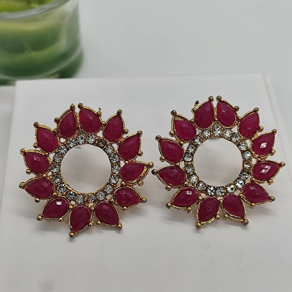 Crimson Petal Zirconia Studs Earrings