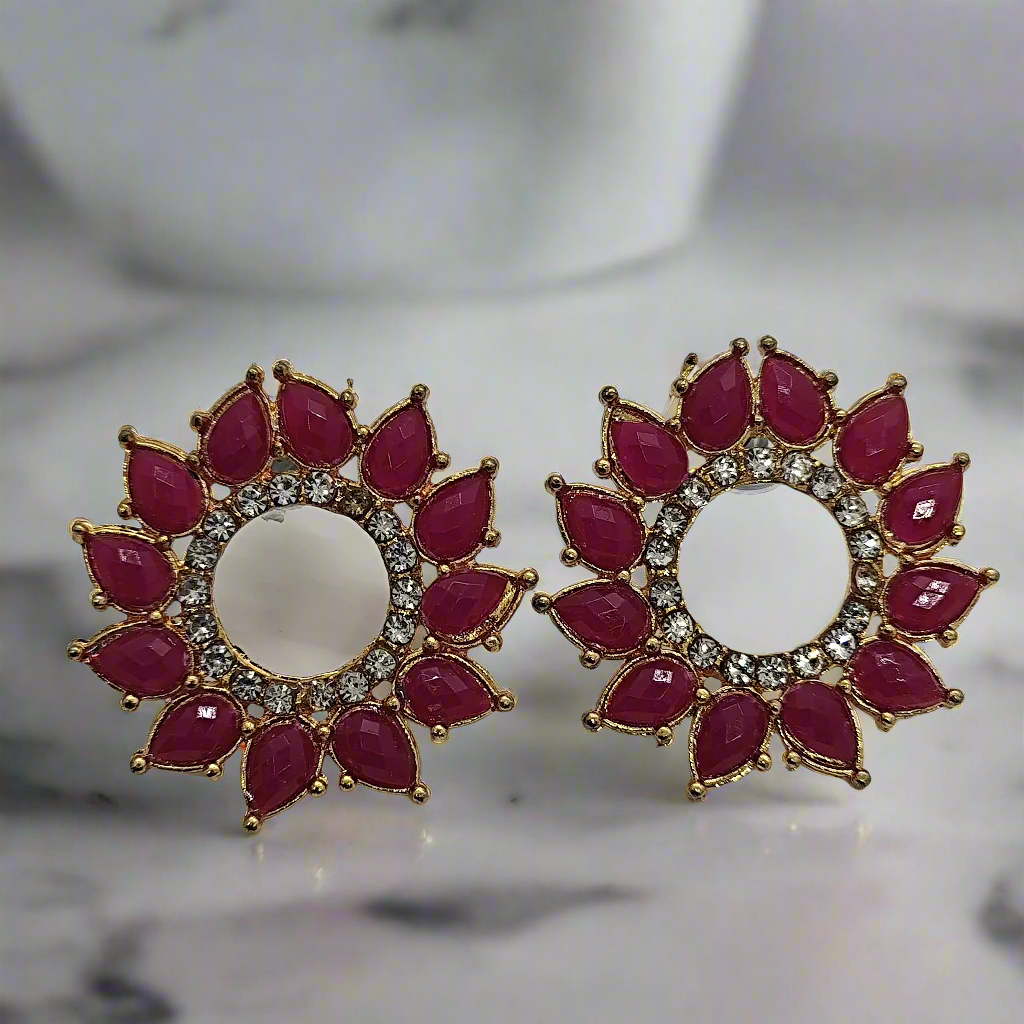 Crimson Petal Zirconia Studs Earrings