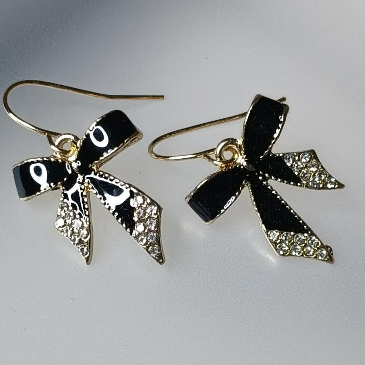 Crystal Black Bowknot Drop Korean Fashion Earrings