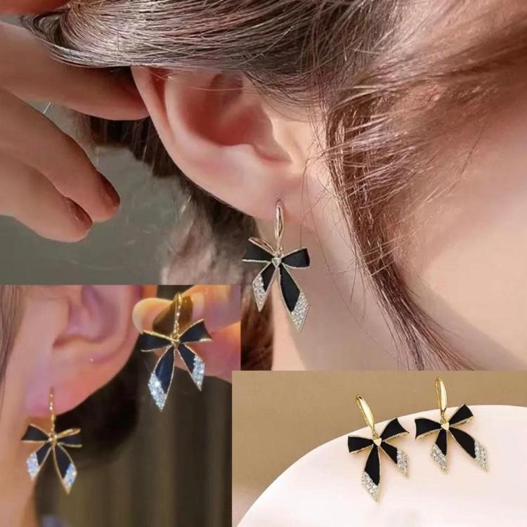 Crystal Black Bowknot Drop Korean Fashion Earrings