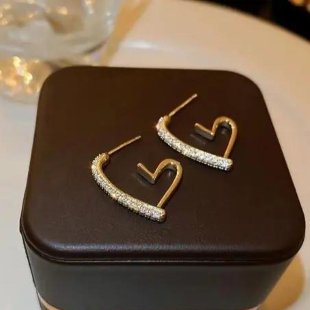 Crystal Heart Hoop Korean Fashion Earrings