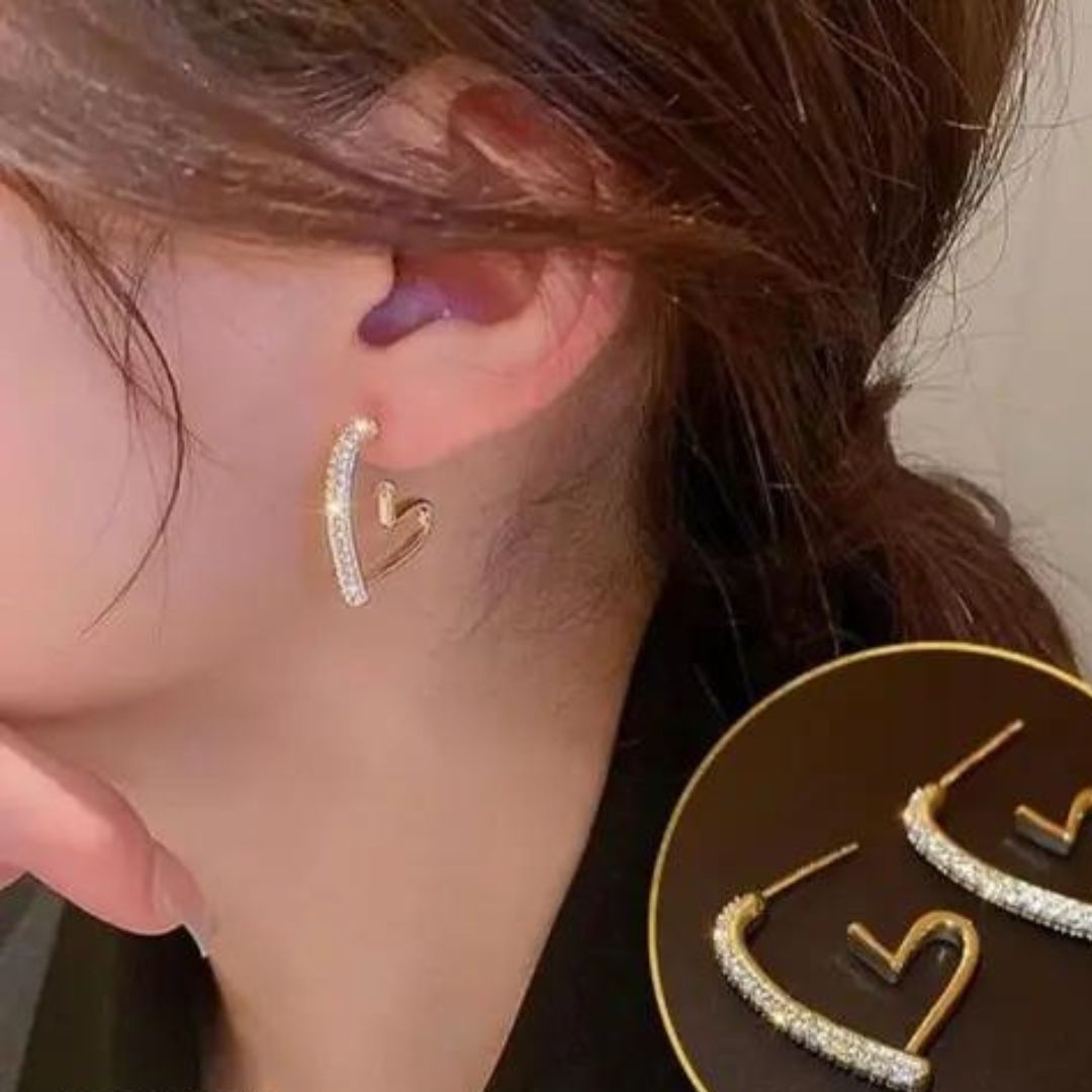 Crystal Heart Hoop Korean Fashion Earrings