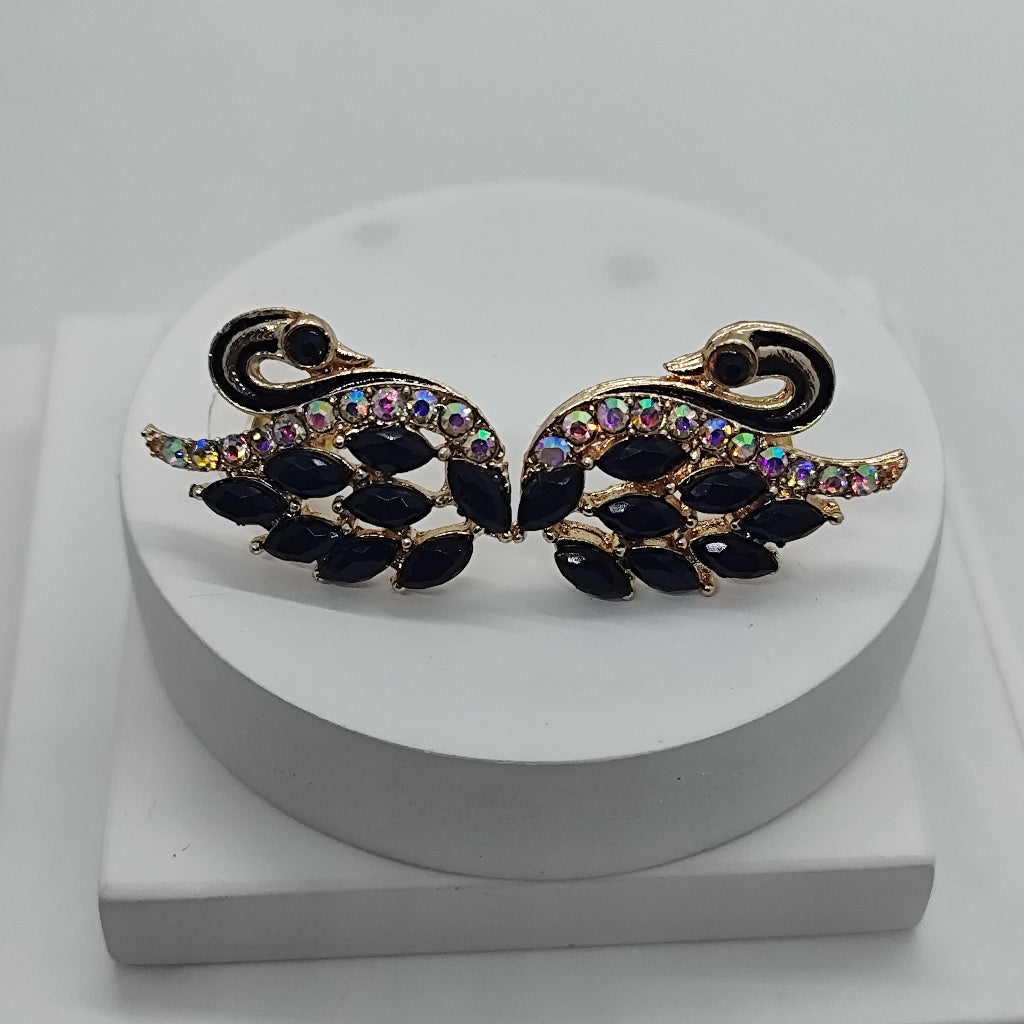 Crystal Swan Zirconia Studs Earrings