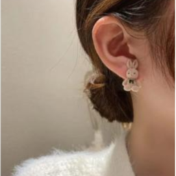 Brown Cute Plush Rabbit Statement Earrings