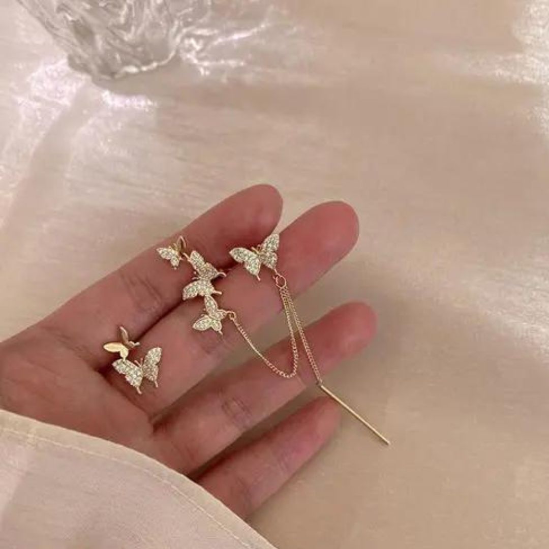 Dazzling Butterfly Chain Ear cuff Korean Fashion Tassel Earring