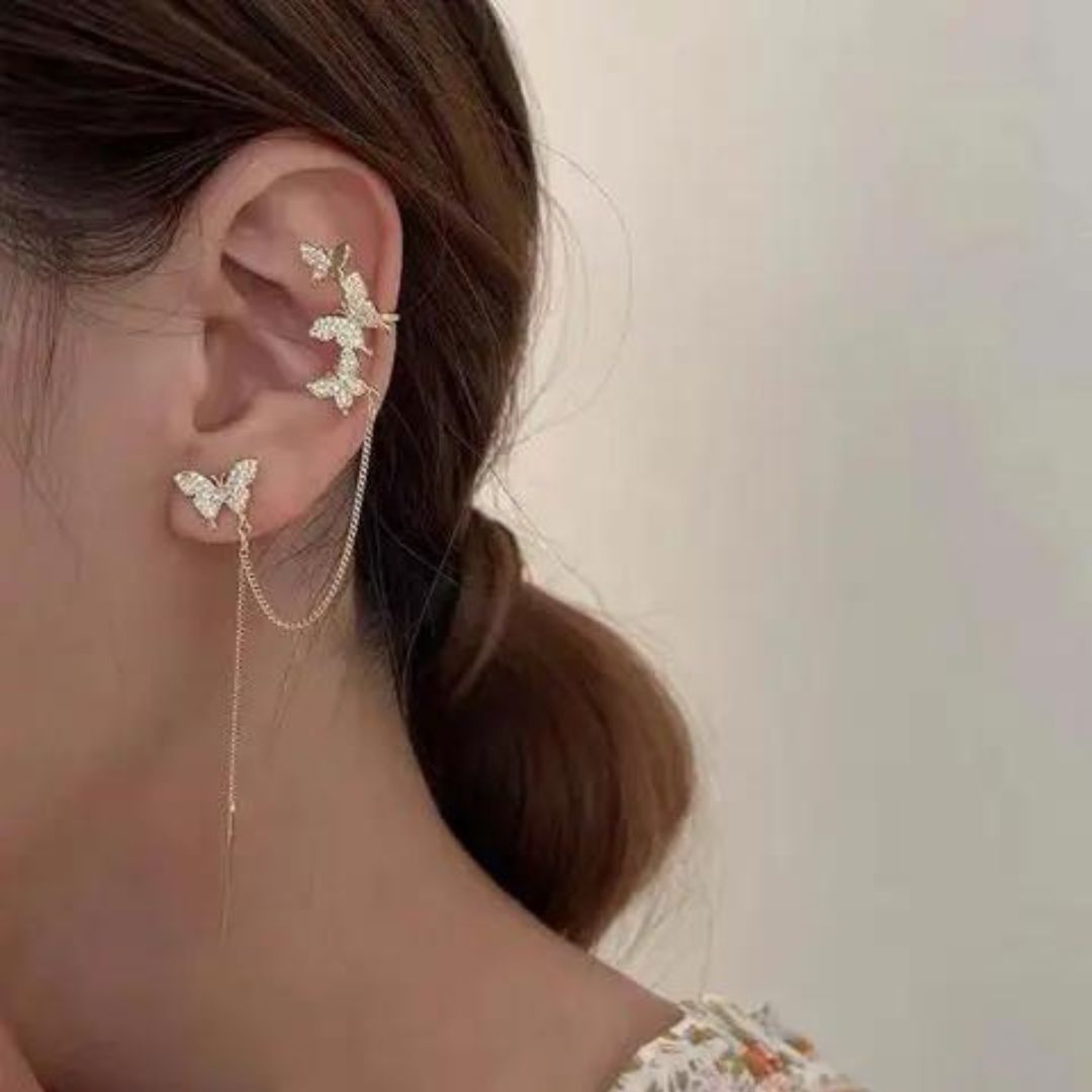 Dazzling Butterfly Chain Ear cuff Korean Fashion Tassel Earring