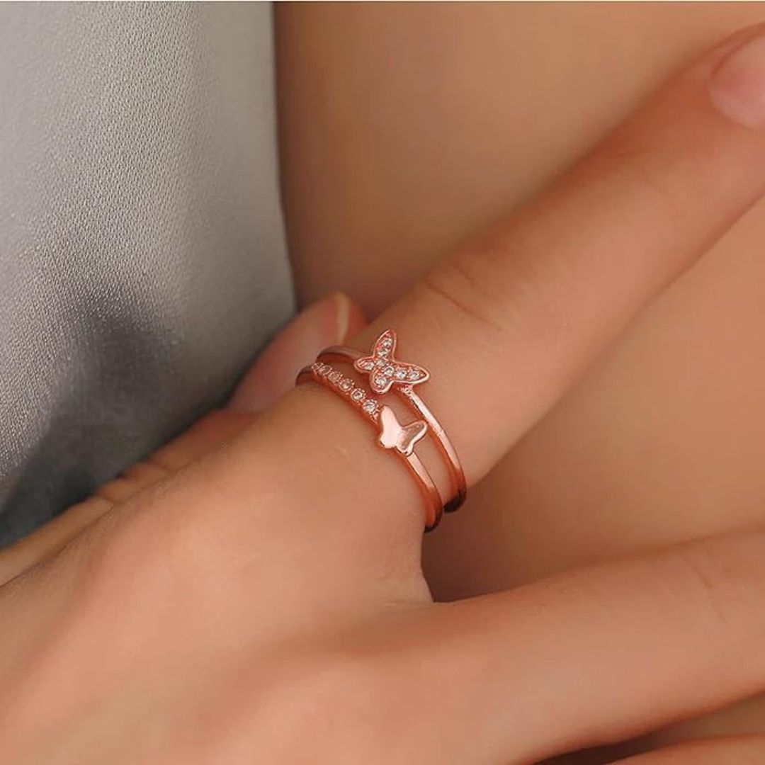 Anti Tarnish Korean Double Butterfly Ring (Rose Gold)