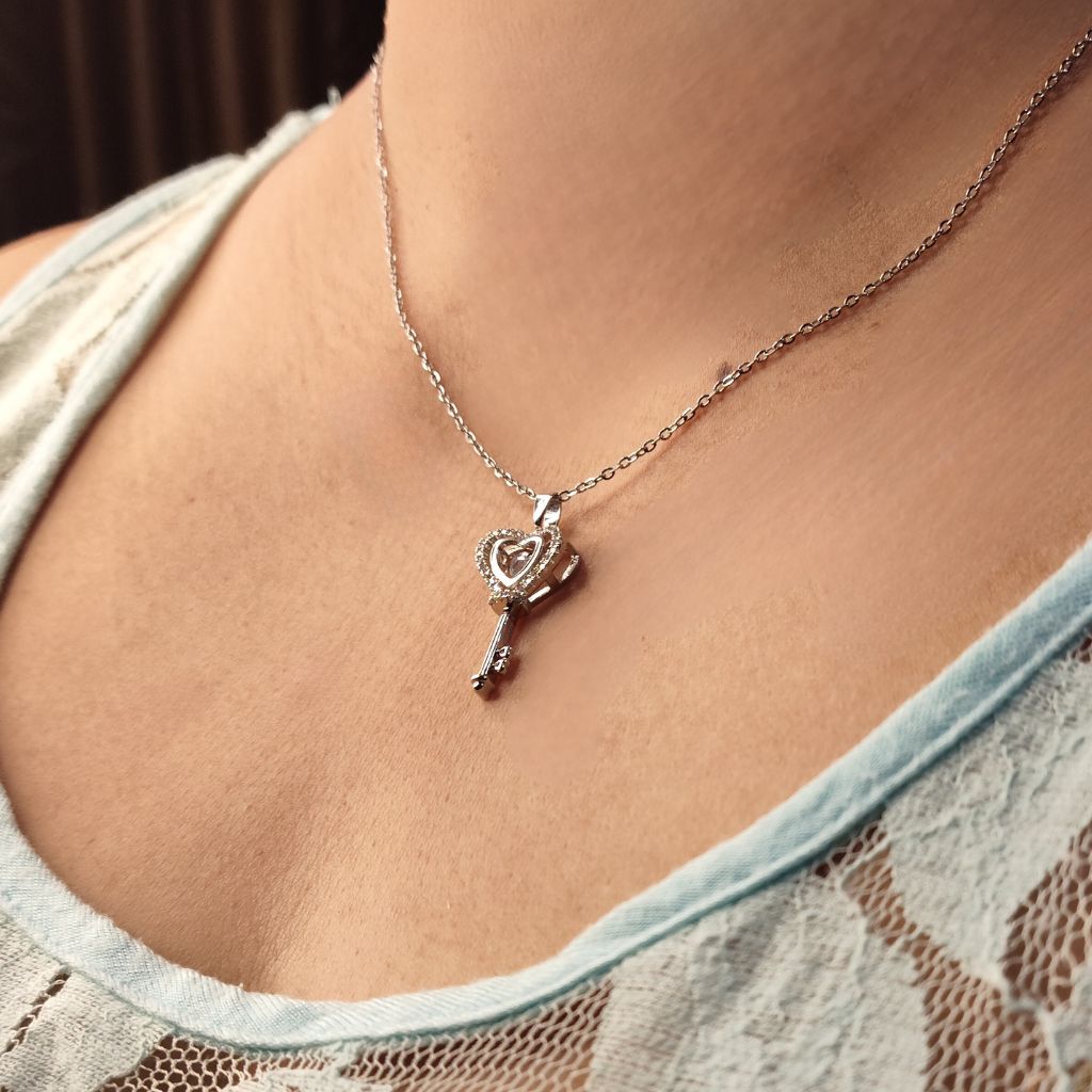 Double Heart Key Necklace