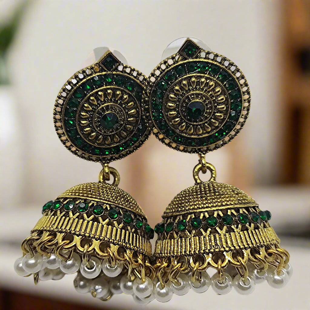 Emrald Gold Zirconia Jhumka