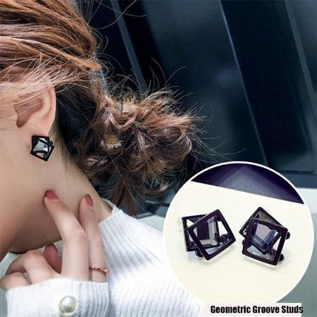 Geometric Groove Statement Studs Korean Fashion Earrings