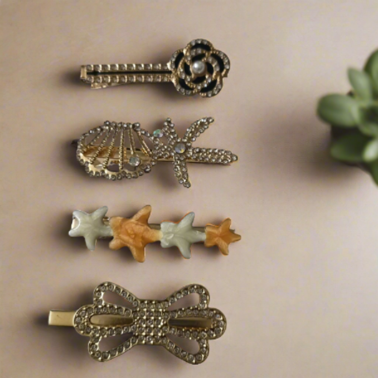 Gold Tone Korean Fashion Hair Clip Set_Combi-4