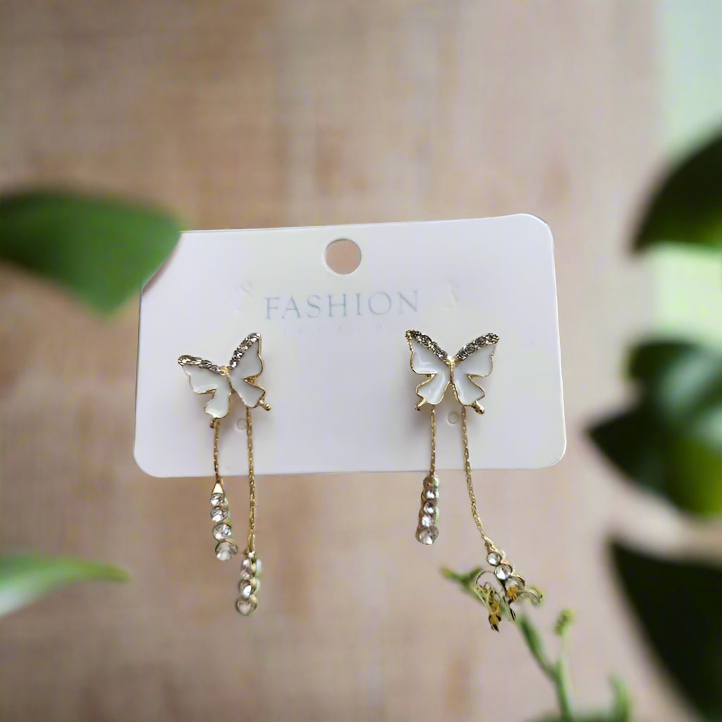 Golden Pearl Butterfly Tassel Korean Fashion Earrings