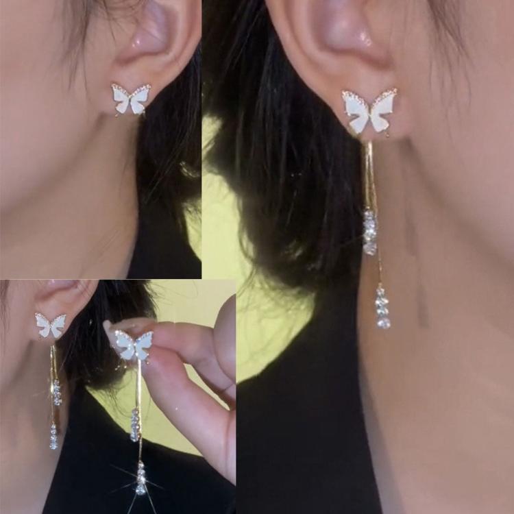 Golden Pearl Butterfly Tassel Korean Fashion Earrings