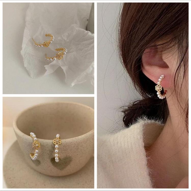 Golden Pearl Hoop Korean Fashion Earrings