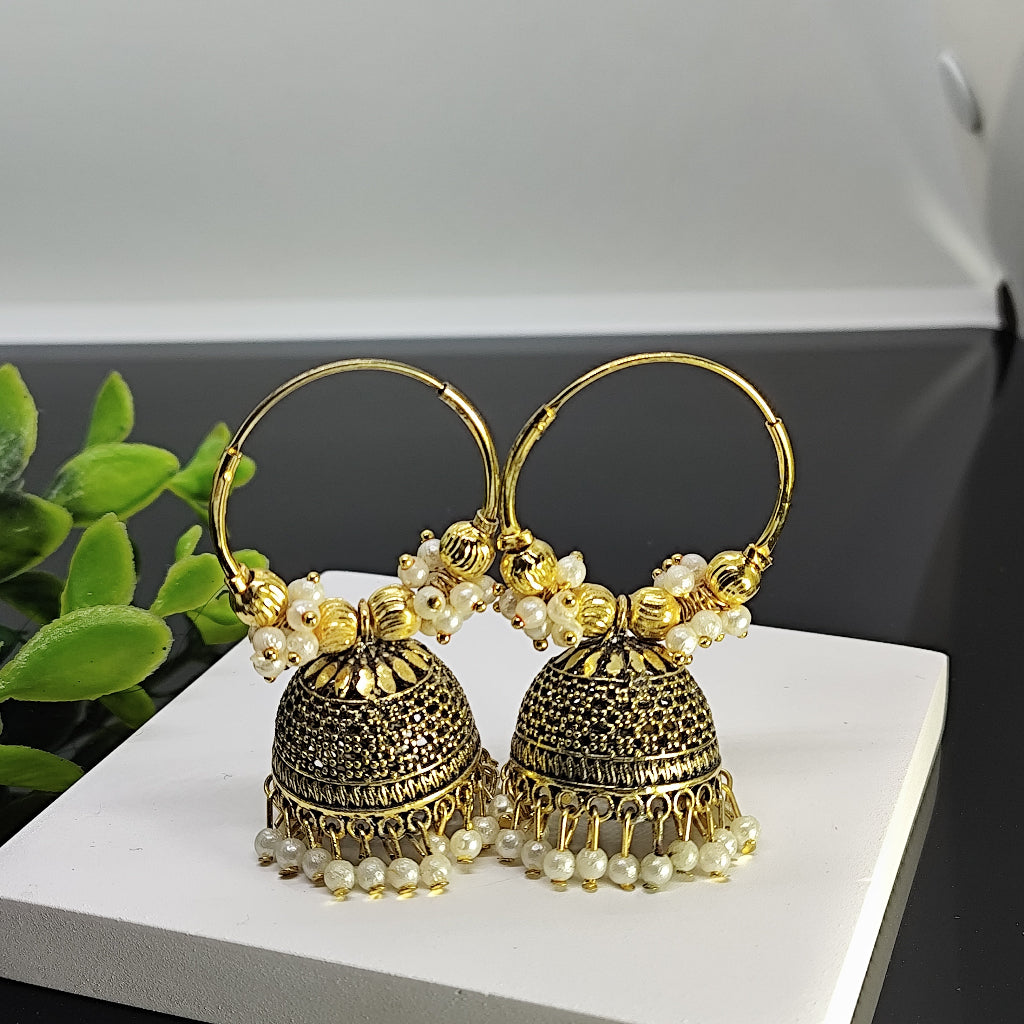 Golden Pearl Kundal Jhumka