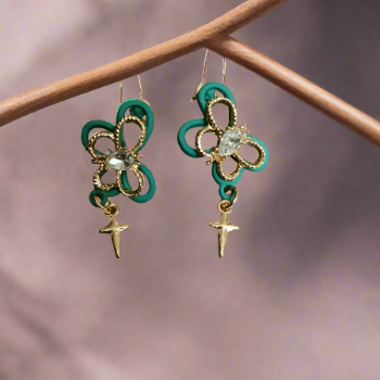 Green Butterfly and Star Drop Earrings1