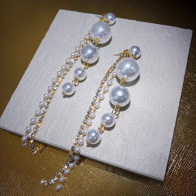 Long Pearl Dangle Tassel Trendy Korean Fashion Earrings