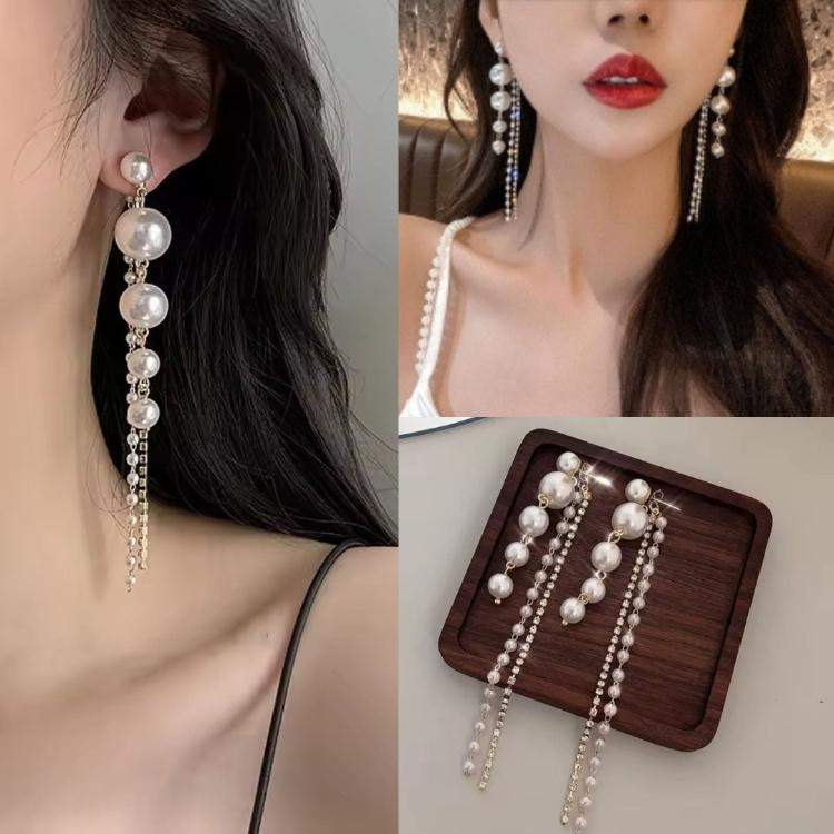 Long Pearl Dangle Tassel Trendy Korean Fashion Earrings