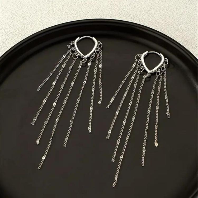 Metal Chain Tassel Dangle Trendy Korean Fashion Earrings