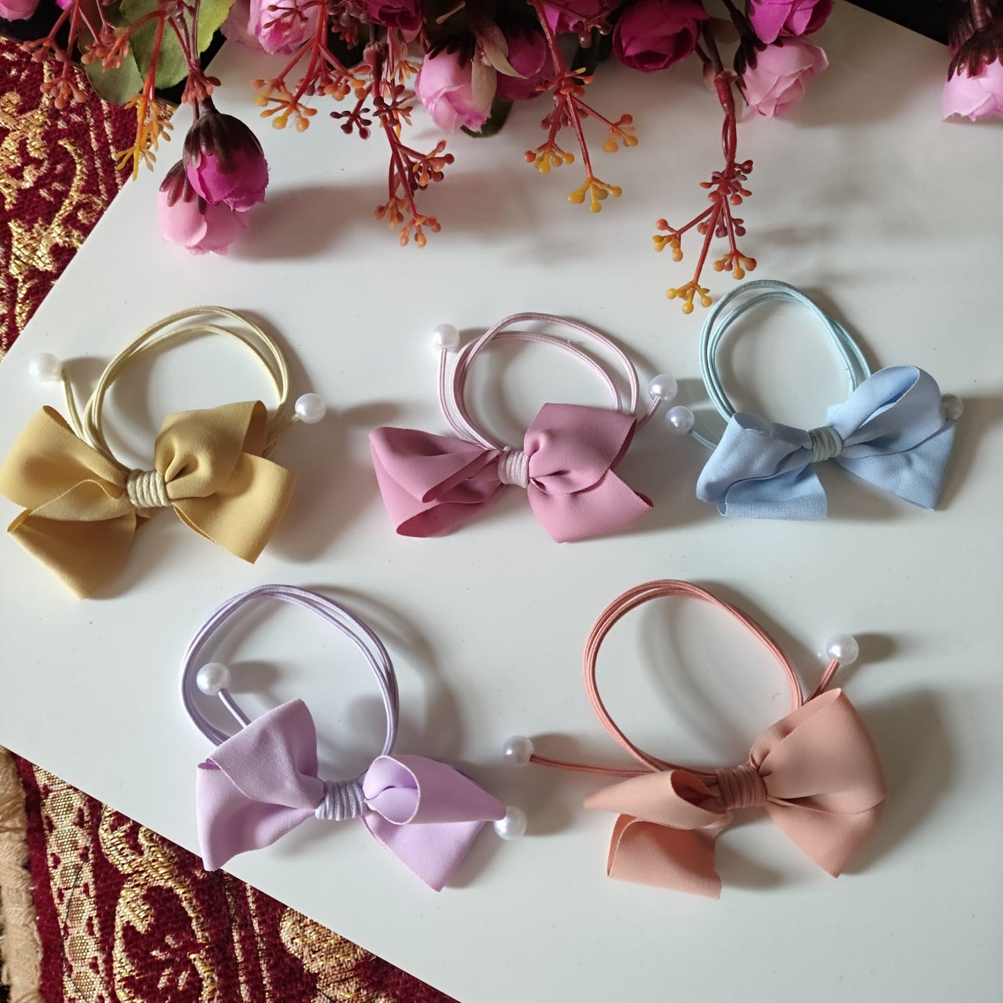 Multicoloured Bow Elastic Bands (Pack of 5)