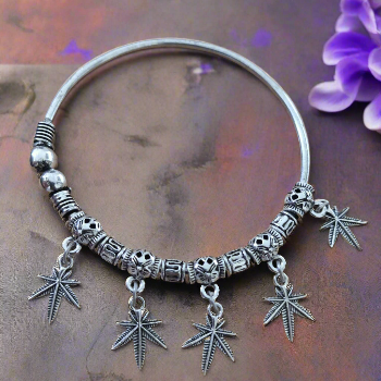 Oxidised Beaded Leaf Charm Bracelet