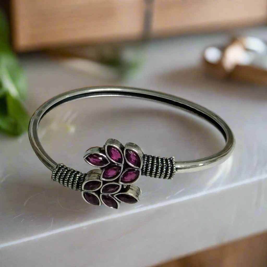 Oxidized Antique Leafy Trendy Bracelet Ruby Pink