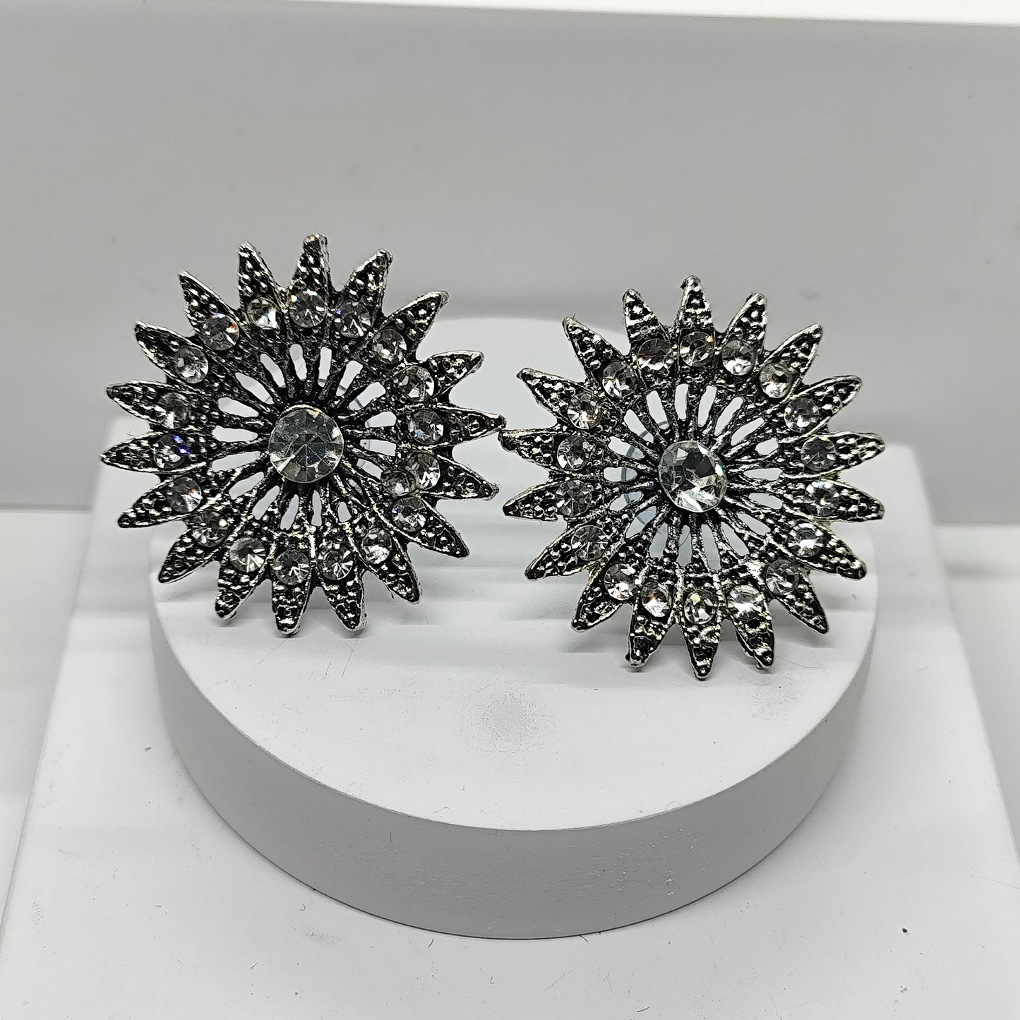 Oxidized Ethinic Floral Stud Earrings