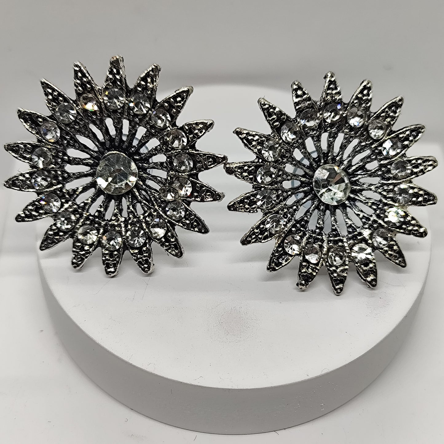Oxidized Ethinic Floral Stud Earrings