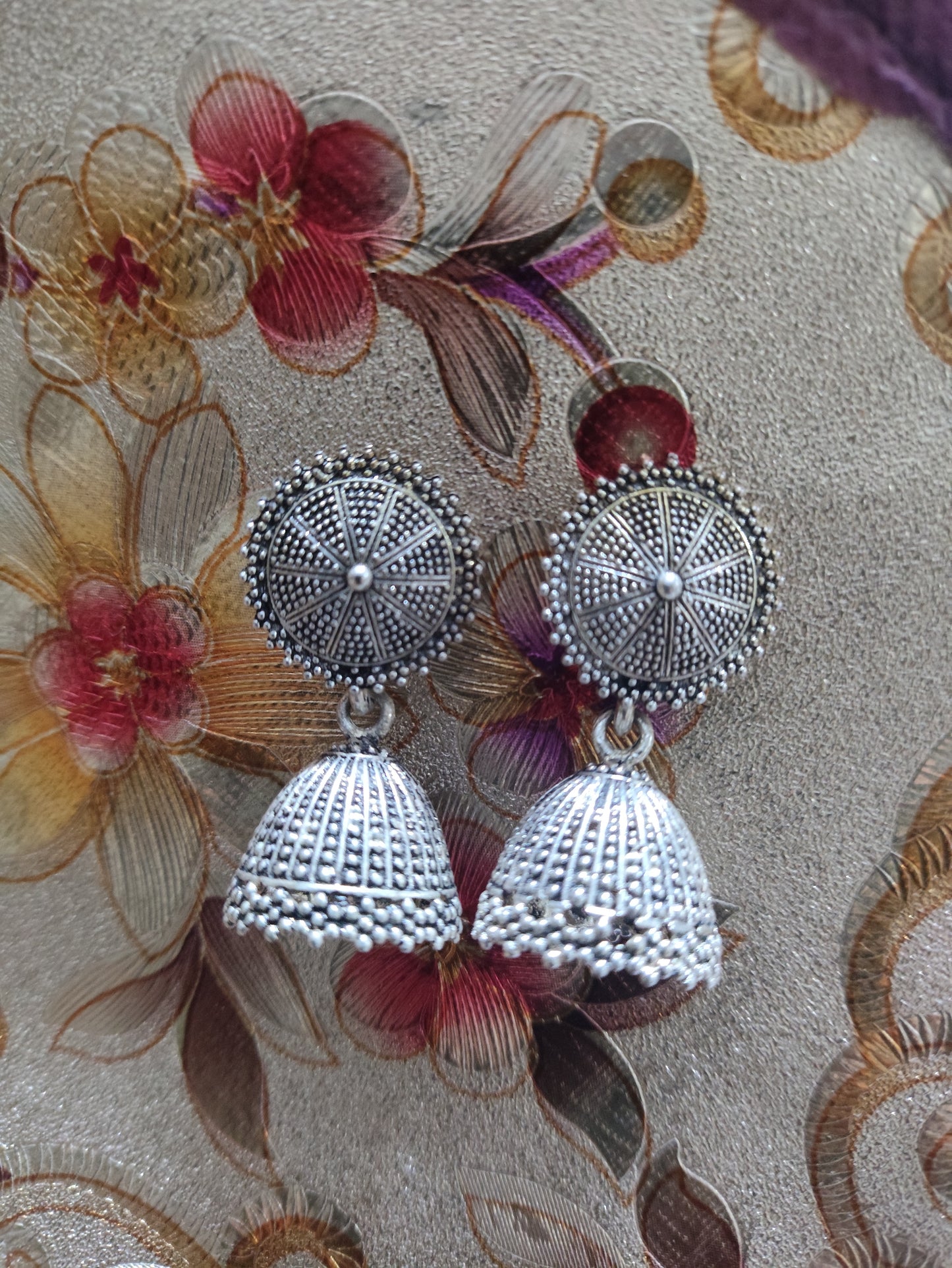 Oxidized Parijat Floral Jhumka