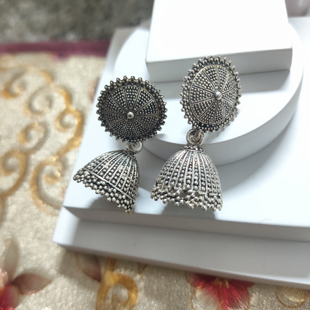 Oxidized Parijat Floral Jhumka