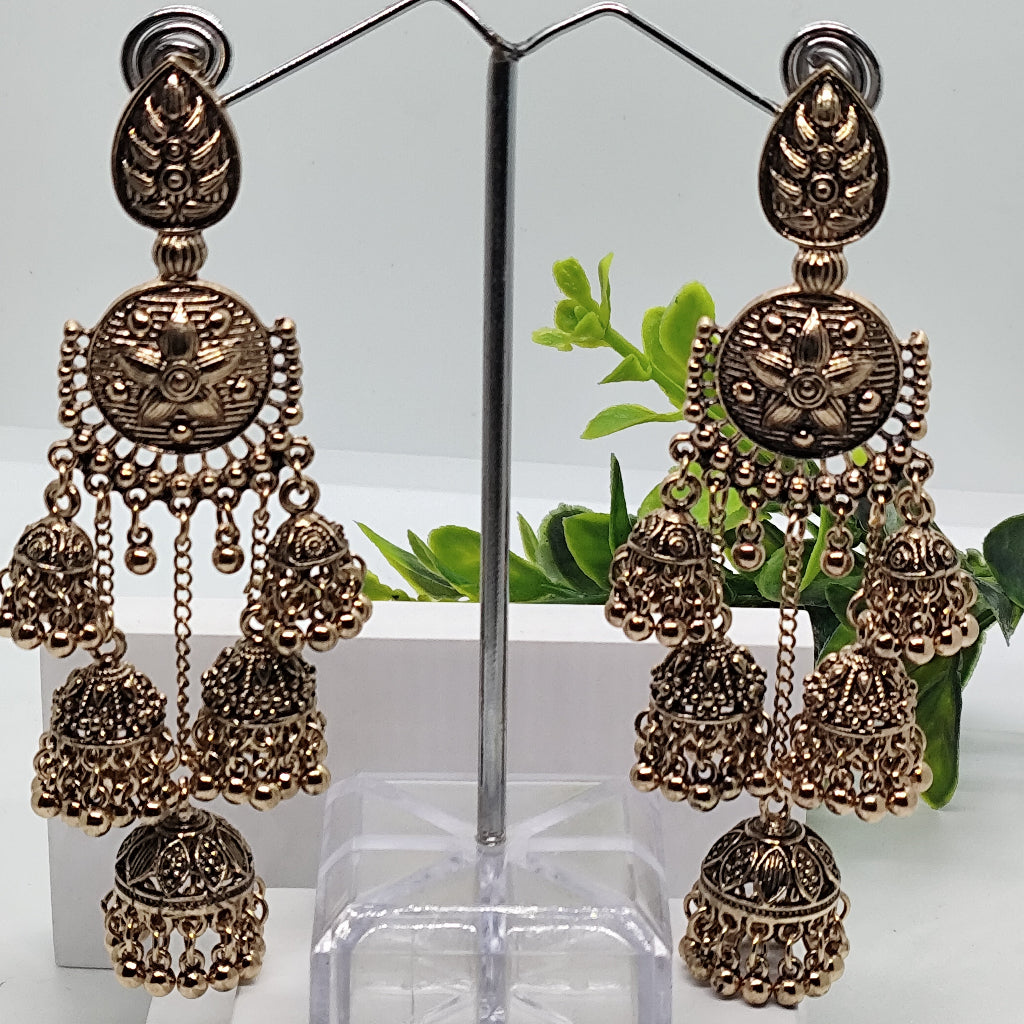 Oxidized Rose Gold Bell Jhumka