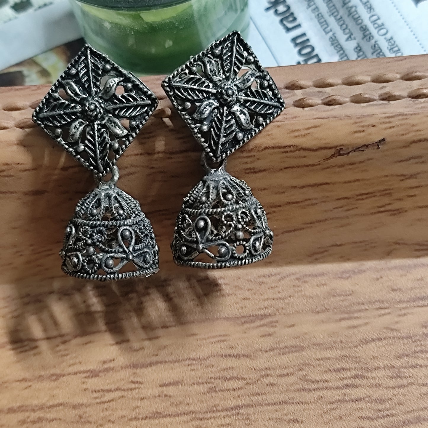 Oxidized Square Delight Jhumka