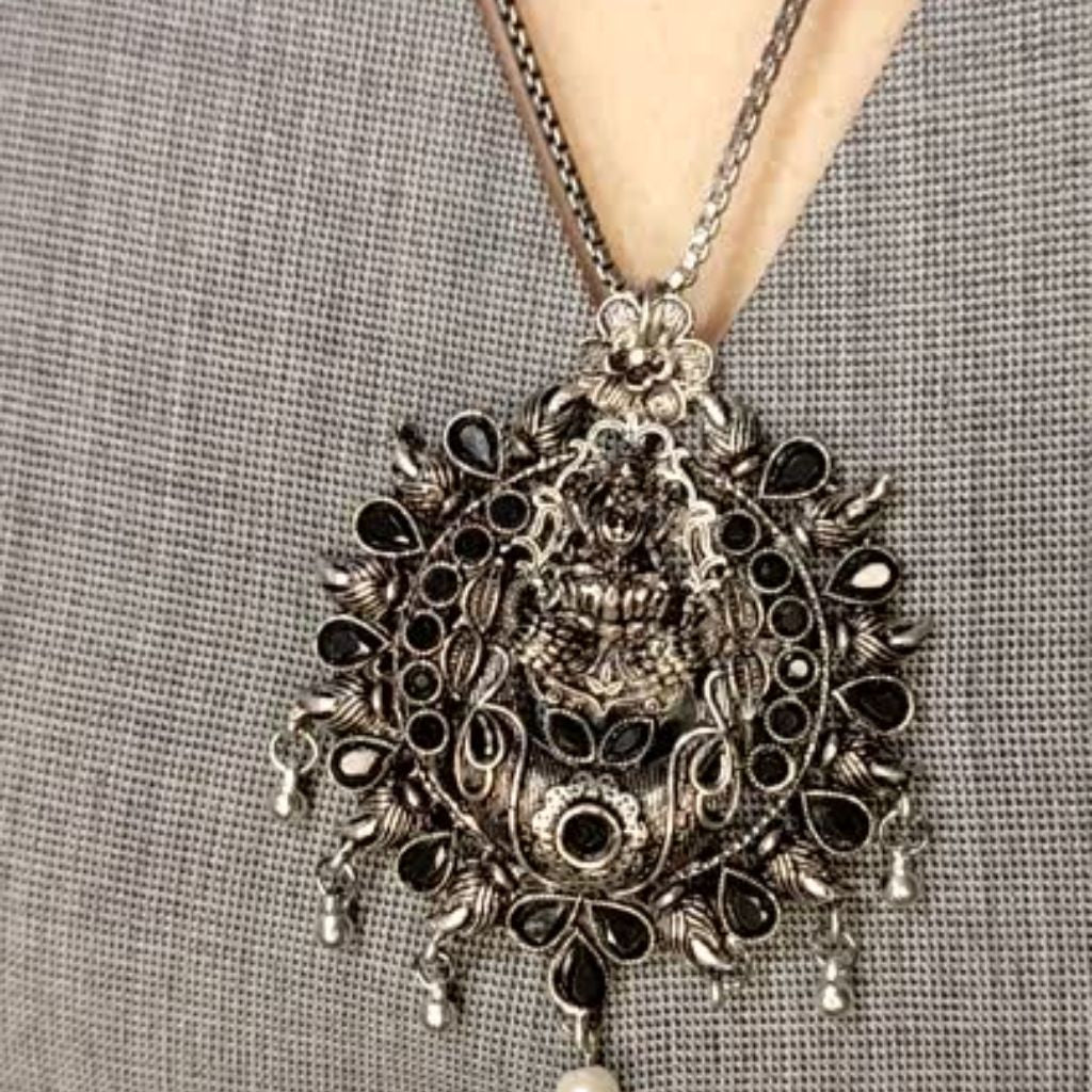 Oxidized Goddess on Peacock Necklace