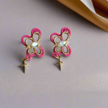 Pink Butterfly and Star Drop Korean Fashion Earrings