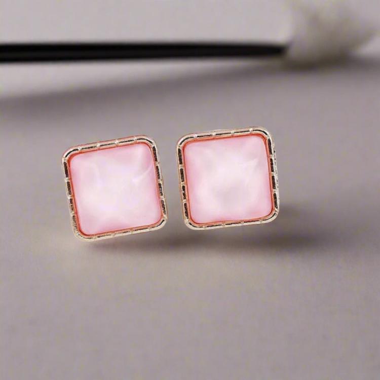 Pink Square Stud Statement Korean Fashion Earrings